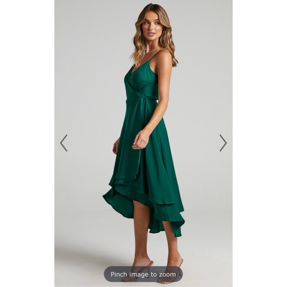 Showpo. Between Fantasy Midi High Low Wrap Dress - Picture 3 of 15